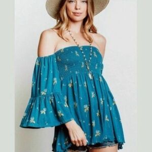 Blue Off-Shoulder Floral Top